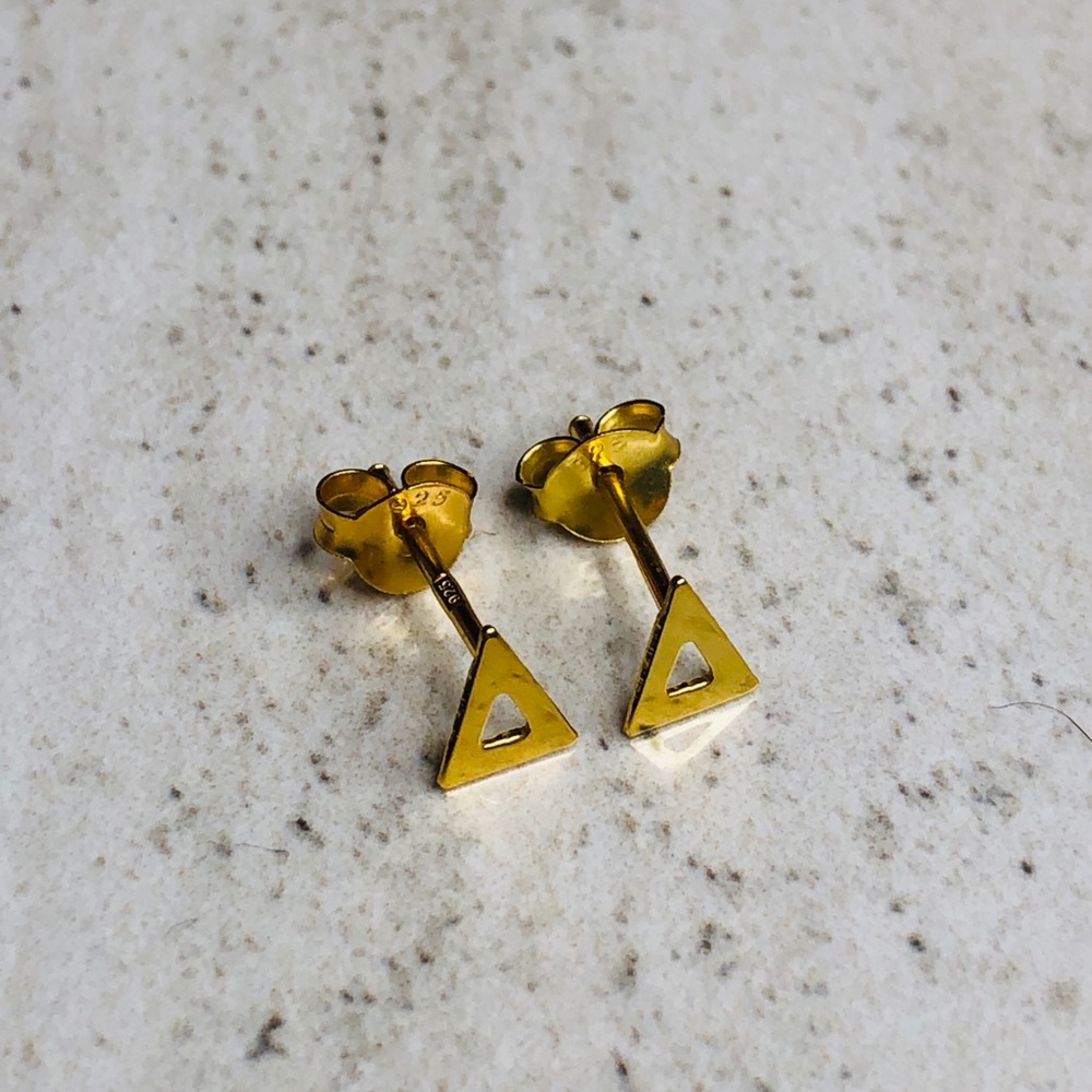 925 Sterling Silver Gold Triangle Earrings